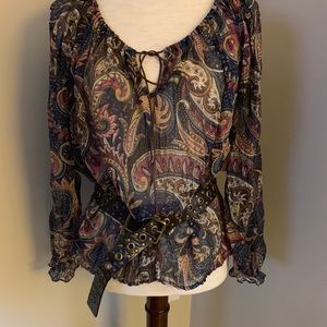 Feminine Navy & Pink Paisley Blouse, Size S